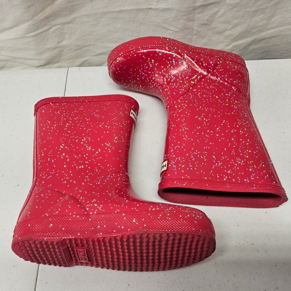 Hunter Rain Boots Kids Size 10/11 Pink Glitter Waterproof Wellington Boots - Picture 6 of 7